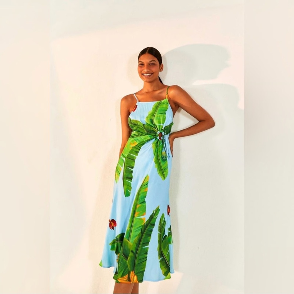 FARM RIO Blue Fresh Bananas Midi Dress
